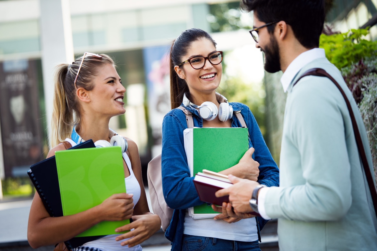 HOME college students studying on university campus outdoor