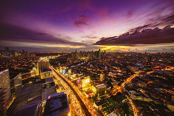 view of mandaluyong during sunset in metro manila, philippines
