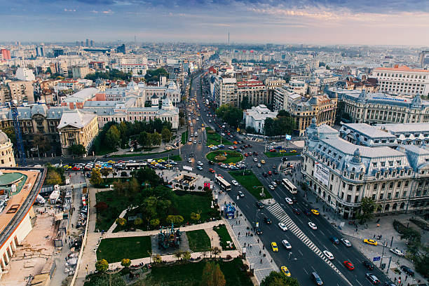 aerial view of university square (piata universitatii) bucharest , romania